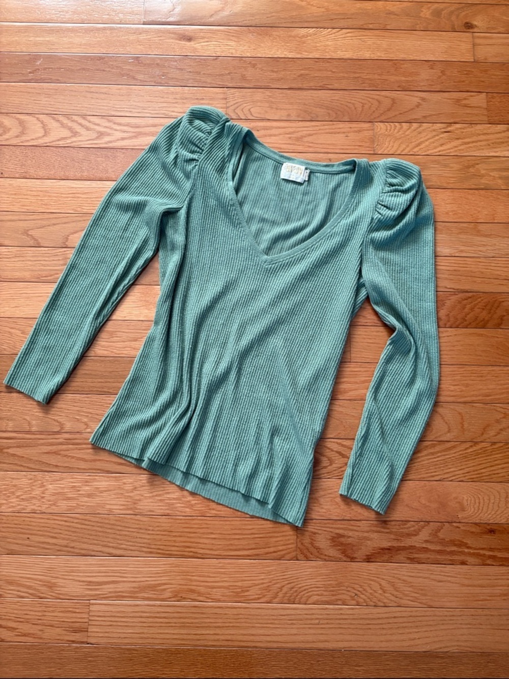 Nation LTD Ribbed V-Neck Long Sleeve Top in Sage Green - Picture 7 of 7